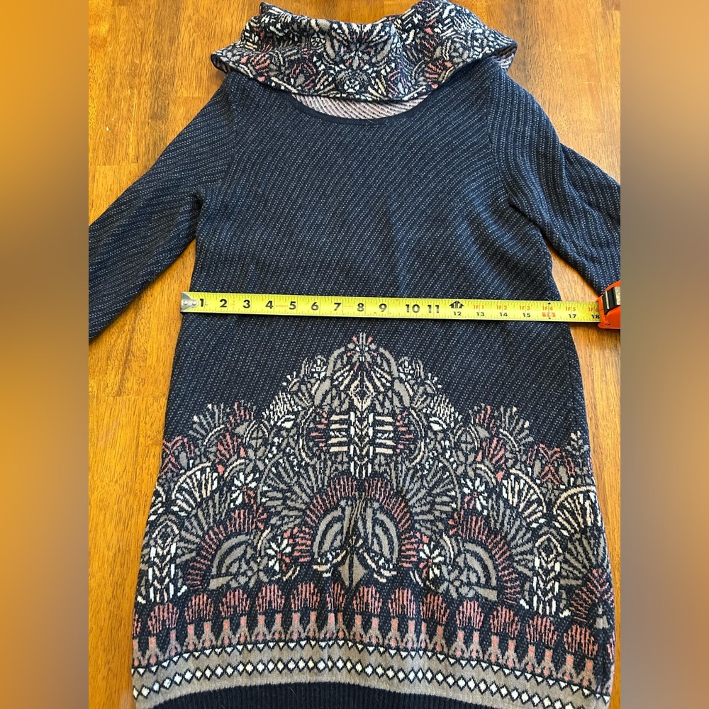 Anthropologie Moth Wool & Alpaca Blend Tunic Sweater | XS | Fair Isle Cowl Neck - Picture 8 of 10